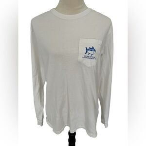 Southern Tide Men’s Medium White Long Sleeve Pocket Tee Cotton Clearwater Beach